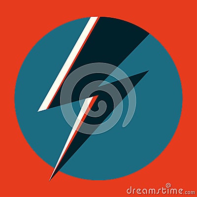 Dark blue flash. Hand drawn vector illustration with lightning in light blue circle for logo, poster, postcard, clothing print, Vector Illustration