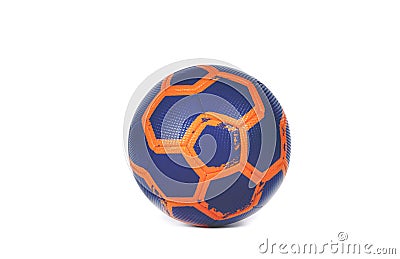 Dark blue futsal soccer ball with orange stripes isolated on white background Stock Photo