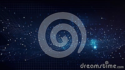 Dark blue futuristic background with particle light, big data, binary number, internet and network. Generative AI Stock Photo