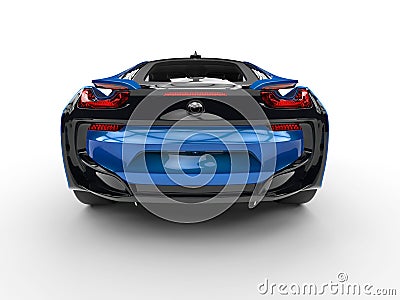 Dark blue futuristic sports car - back view Stock Photo