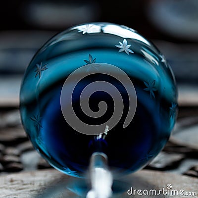 Blue goblet close-up. bohemian glass close-up Stock Photo