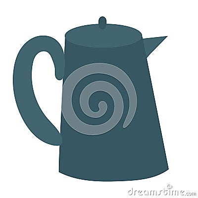 Dark blue metali kettle for herbal tea in cartoon style. Vector Illustration