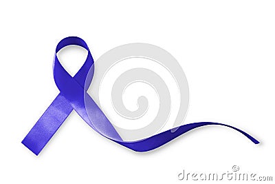 Dark blue ribbon for raising awareness on colorectal/ colon cancer, Acute Respiratory Distress Syndrome ARDS isolated Stock Photo