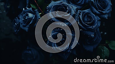 Dark Blue Roses: Gothic, Moody, And Poetic Floral Aesthetics Stock Photo