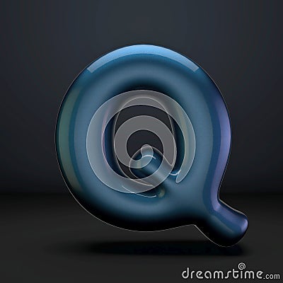 Dark blue shiny font Letter Q 3D Cartoon Illustration