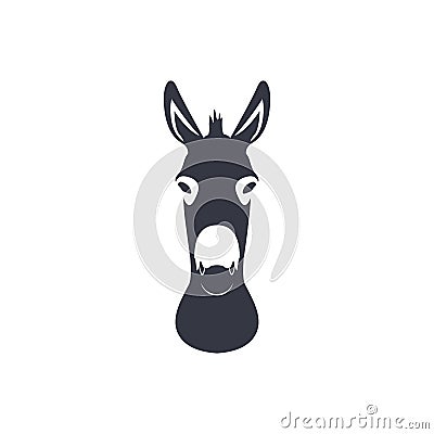 Dark blue silhouette head of a donkey. Vector Illustration