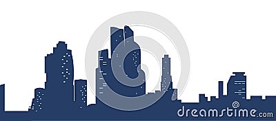 Dark blue silhouettes city with light Windows. Town isolated on white background. The center of the city Vector Illustration