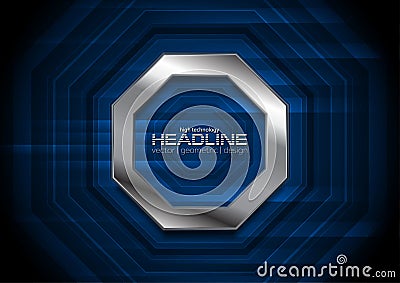 Dark blue technology background with metallic octagon Vector Illustration