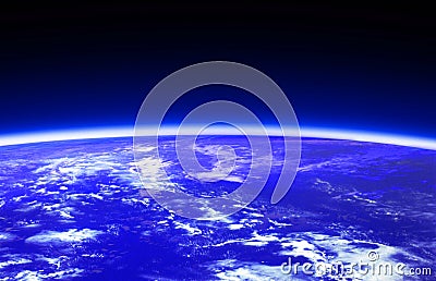 Dark blue world globe and space Cartoon Illustration