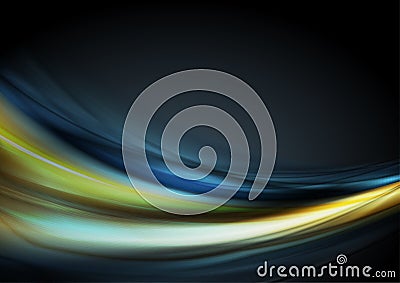 Dark blue and yellow glowing waves abstract background Vector Illustration