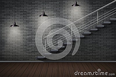 Dark brick wall and prison or loft interior Vector Illustration