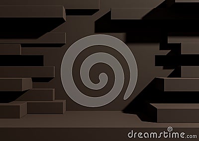 Dark brown 3D rendering product display podium or stand with abstract brick wall or portal for product photography minimal, simple Stock Photo