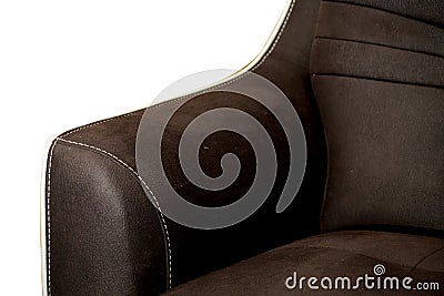 Dark Brown leather sofa, close up detail. Interior Furniture showroom photography Stock Photo