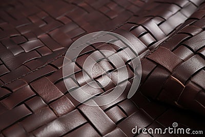 Dark Brown Leather with Woven Basketweave Pattern Stock Photo