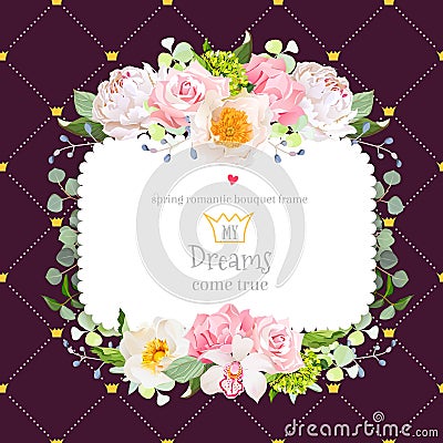 Dark brown square floral vector design frame Vector Illustration