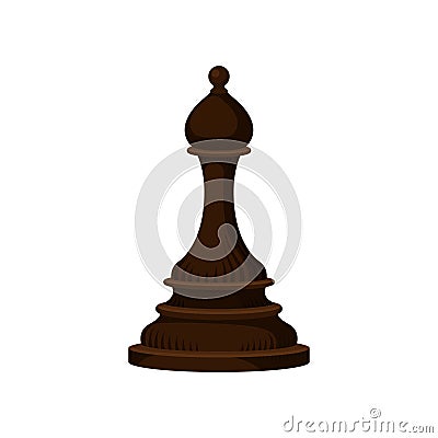 Dark brown wooden chess piece - bishop elephant . Small figure of strategic board game. Flat vector icon Vector Illustration