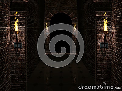Dark castle corridor Stock Photo