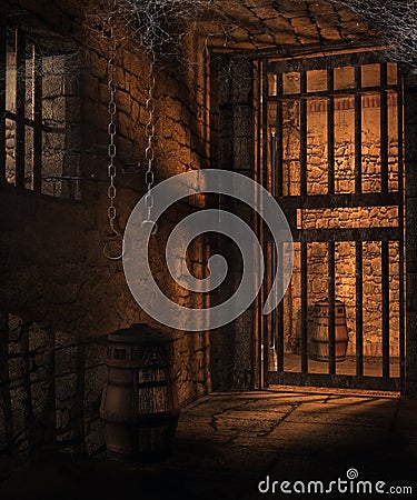 Dark cells in a dungeon Stock Photo