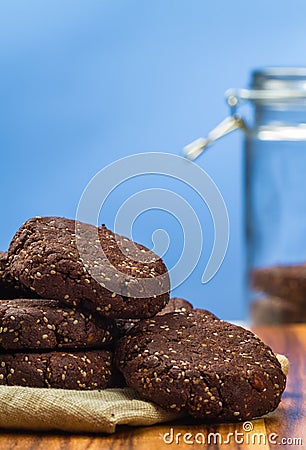 Dark chocolate, almond chia seed cookies Stock Photo