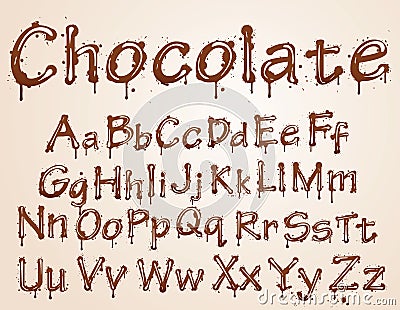 Dark chocolate alphabet on a white background. Vector Illustration