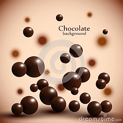 Dark chocolate balls on abstract background. Vector Illustration