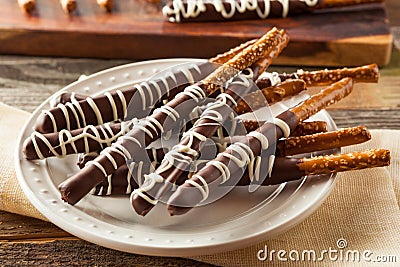 Dark Chocolate Covered Pretzels Stock Photo