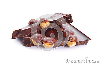 Dark chocolate with hazelnuts. Isolated on white background. Full dept of field Stock Photo