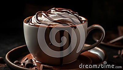 Dark chocolate mocha, frothy indulgence on saucer generated by AI Stock Photo