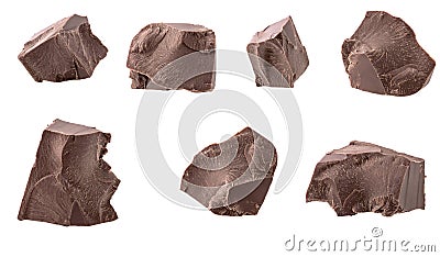 Dark chocolate pieces isolated on white background. Set of details for food design Stock Photo