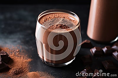 dark chocolate shake with a cocoa powder topping Stock Photo