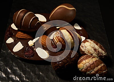 Dark chocolate, white chocolate, Chocolate eggs. chocolate for easter Stock Photo