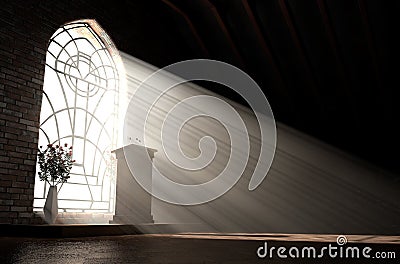 Church Interior Light & Pulpit Stock Photo