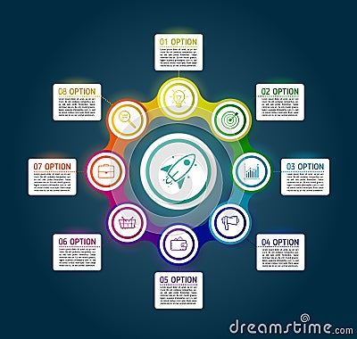 Dark circle colorful chain diagram infographics for presentation Vector Illustration