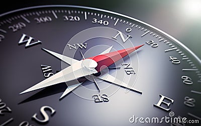 Dark compass with silver and red needle Cartoon Illustration