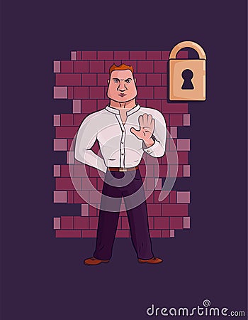 Cartoon Character - Bodyguard Security. Darken illustration for nightclub guardian. Wall background. Vector Illustration Vector Illustration