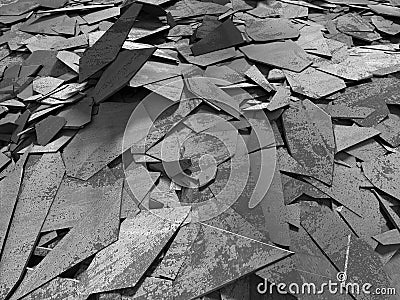 Dark concrete destruction surface with many chaotic broken piece Cartoon Illustration