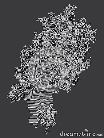 Dark Contour Relief Map of Hesse Vector Illustration