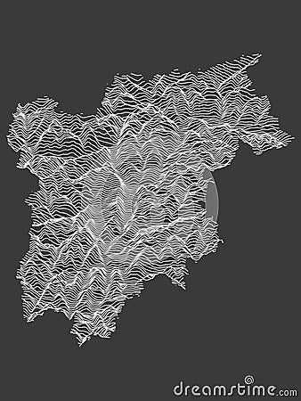 Dark Contour Relief Map of Trentino-South Tyrol Vector Illustration