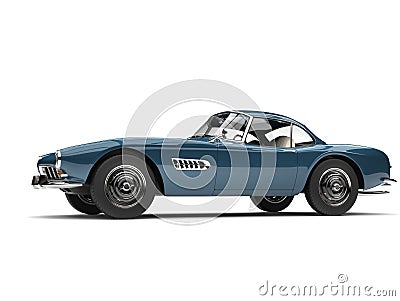 Dark cornflower blue vintage sports car - side view Stock Photo