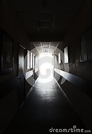 Dark corridor, mysterious light Stock Photo