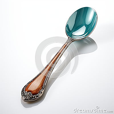 Dark Cyan And Light Brown Ornate Spoon With Silver Handle Stock Photo