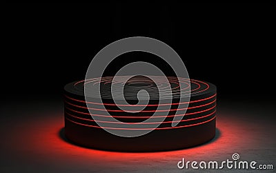 Abstract Dark Red and Black Cylindrical Platform, 3D Render, Minimalist Design, Futuristic Display. created by generative artifici Stock Photo