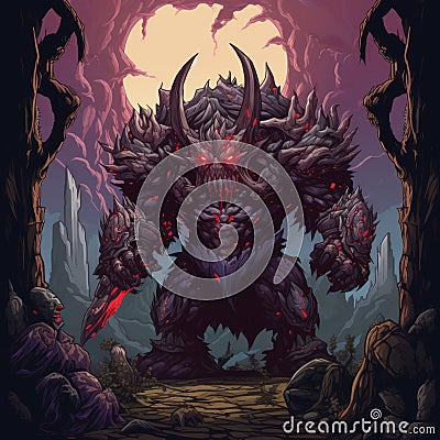 Dark Demon: Highly Detailed 2d Game Art In Snes Jrpg Style Cartoon Illustration