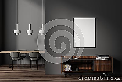 Dark dining room interior with empty white poster Stock Photo