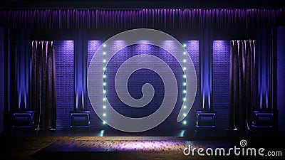 Dark empty stage with spot lights. Comedy, Standup, cabaret, night club stage 3d render Stock Photo