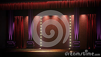 Dark empty stage with spot lights. Comedy, Standup, cabaret, night club stage 3d render Stock Photo