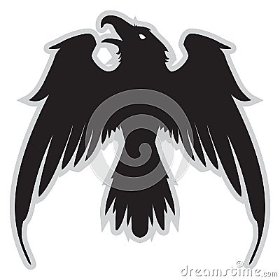 Dark Evil heraldic raven with spread wings. Vector Illustration