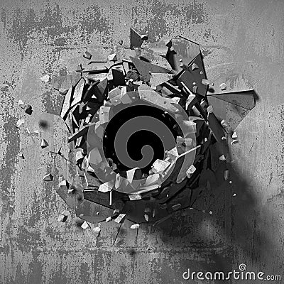 Dark explosion hole of concrete old wall Cartoon Illustration