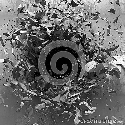 Dark explosion hole of concrete old wall Cartoon Illustration