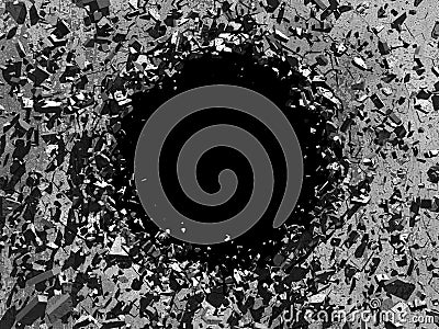 Dark explosion hole of concrete old wall Cartoon Illustration